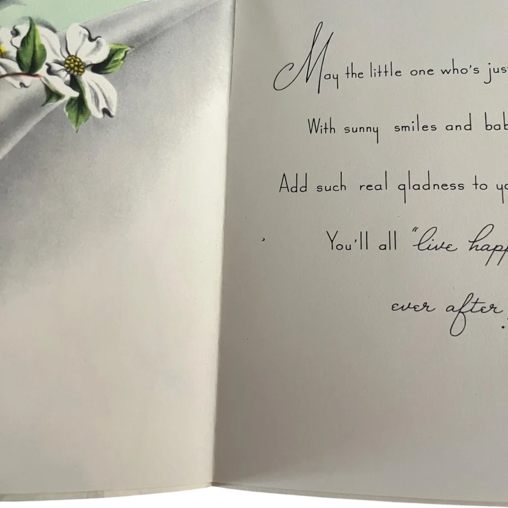 Unused Vintage Greeting Card To Baby and Parents Floral Congratulations